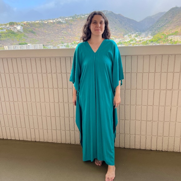 Dark Turquoise Rayon Kaftan Dress: Resort Wear - Picture 3 of 9